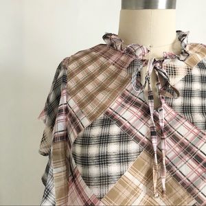 JOIE | Blouse Sheer Flutter Sleeve Pale Patchwork NWT Size M